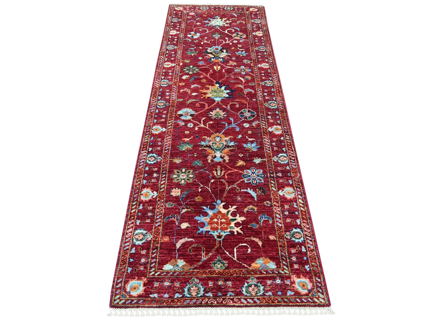 Tribal & Geometric hand-knotted wool runner in Red & Rust Red, 2'9" x 8'3" — SKU O022202