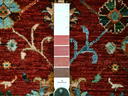 Tribal & Geometric hand-knotted wool runner in Red & Rust Red, 2'9" x 8'3" — SKU O022202 (view 3)