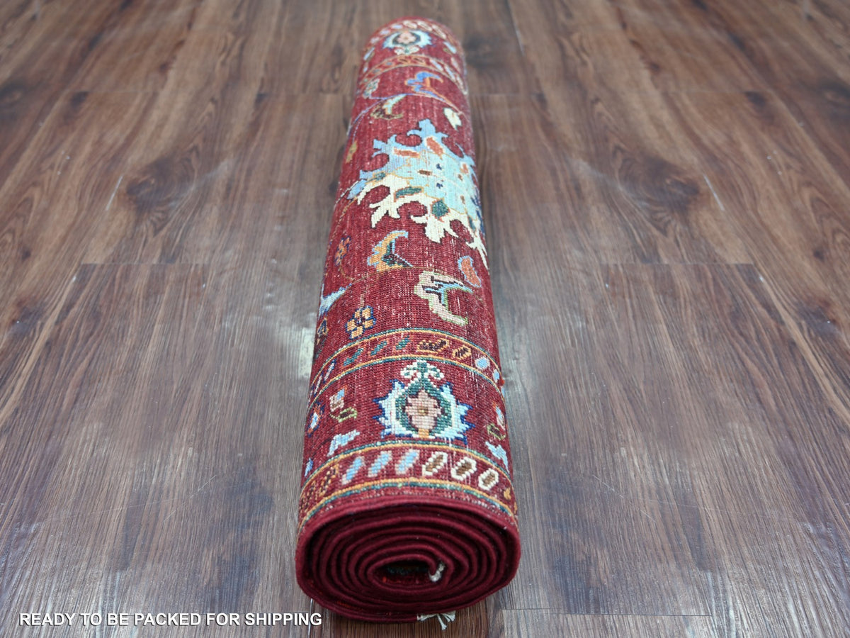Tribal & Geometric hand-knotted wool runner in Red & Rust Red, 2'9" x 8'3" — SKU O022202 (view 4)