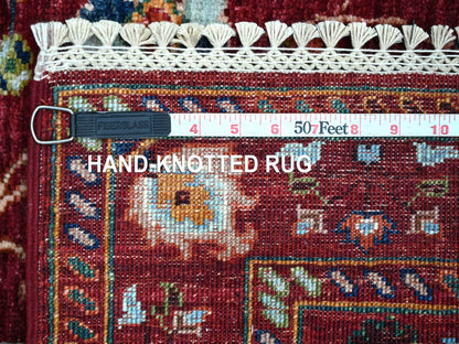 Tribal & Geometric hand-knotted wool runner in Red & Rust Red, 2'9" x 8'3" — SKU O022202 (view 6)