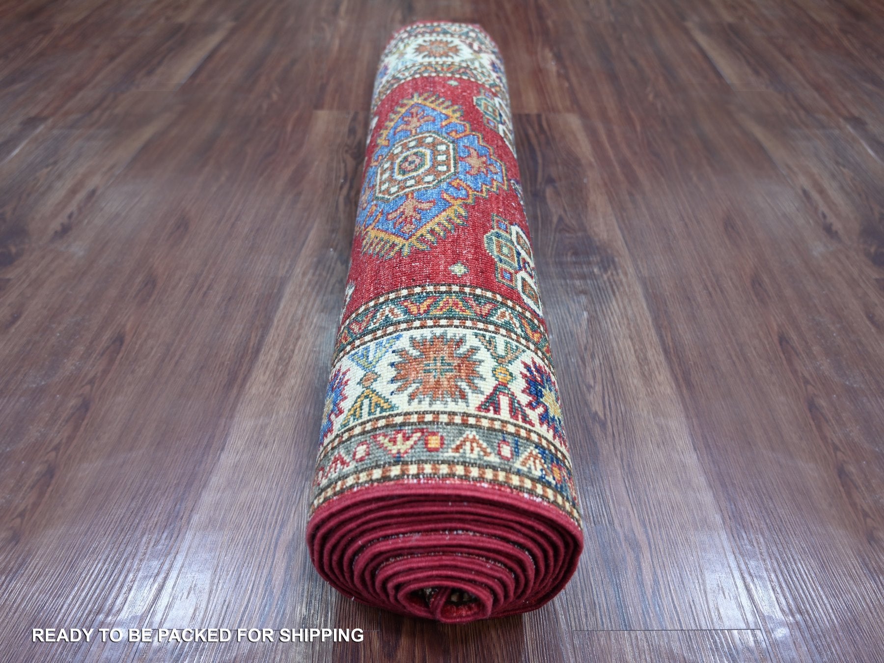 Kazak Tribal & Geometric hand-knotted wool runner in Red & Ivory, 2'8" x 12'10" — SKU O022203 (view 4)