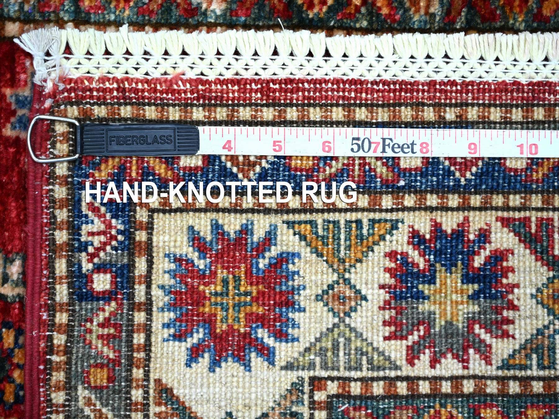 Kazak Tribal & Geometric hand-knotted wool runner in Red & Ivory, 2'8" x 12'10" — SKU O022203 (view 6)