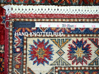 Kazak Tribal & Geometric hand-knotted wool runner in Red & Ivory, 2'8" x 12'10" — SKU O022203 (view 6)