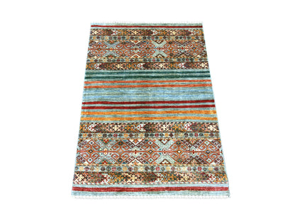 Kazak Tribal & Geometric hand-knotted wool rug in Gray, 2'10" x 4' — SKU O022204