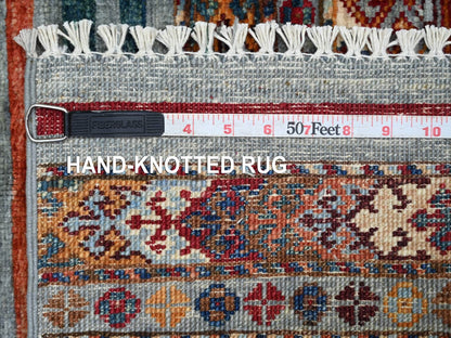 Grey 2'10" x 4'0" Tribal & Geometric Hand knotted Wool Rug - Sku: O022204