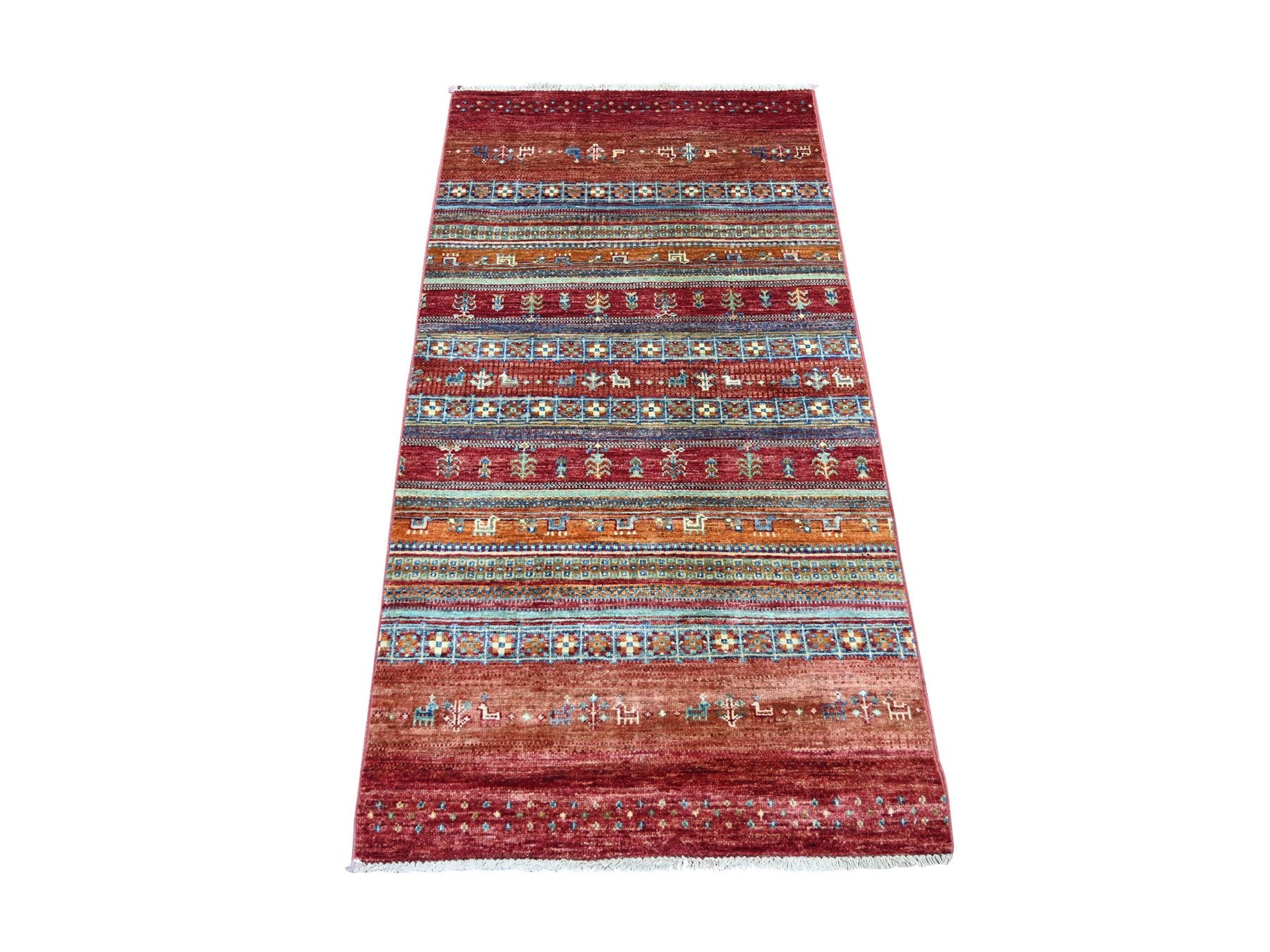 Kazak Tribal & Geometric hand-knotted wool rug in Red, 2'7" x 5' — SKU O022205