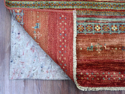 Red 2'7" x 5'0" Tribal & Geometric Hand knotted Wool Rug - Sku: O022205