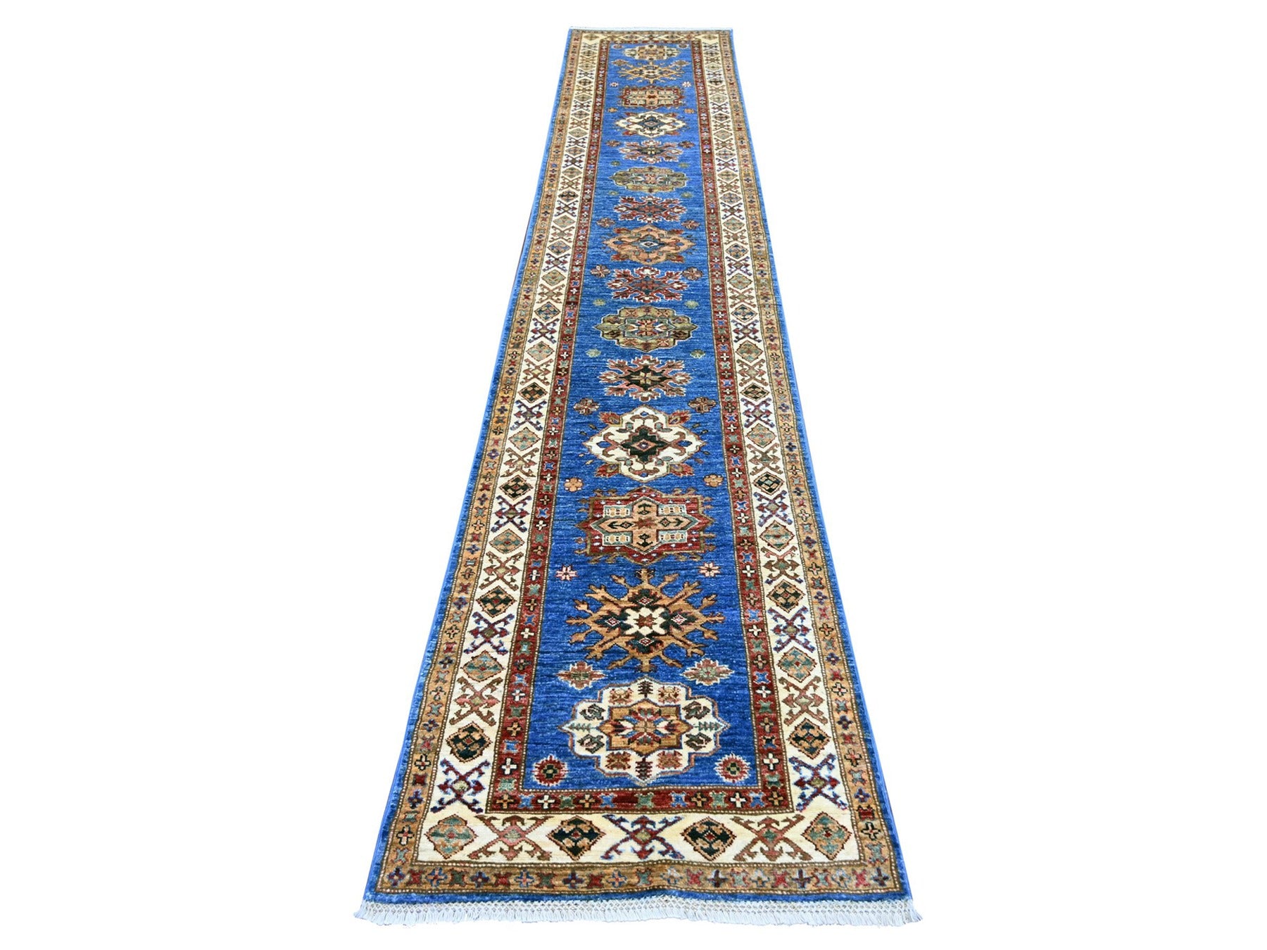 Blue 2'6" x 12'11" Tribal & Geometric Hand knotted Wool Rug - Sku: O022207