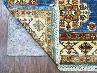 Kazak Tribal & Geometric hand-knotted wool runner in Blue & Ivory, 2'6" x 12'11" — SKU O022207 (view 2)