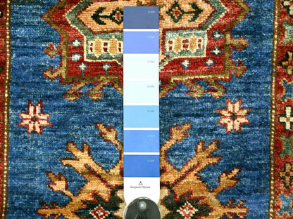 Blue 2'6" x 12'11" Tribal & Geometric Hand knotted Wool Rug - Sku: O022207