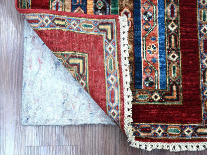 Kazak Tribal & Geometric hand-knotted wool runner in Red & Colorful, 2' x 6'1" — SKU O022208 (view 2)