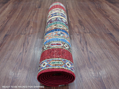 Kazak Tribal & Geometric hand-knotted wool runner in Red & Colorful, 2' x 6'1" — SKU O022208 (view 4)