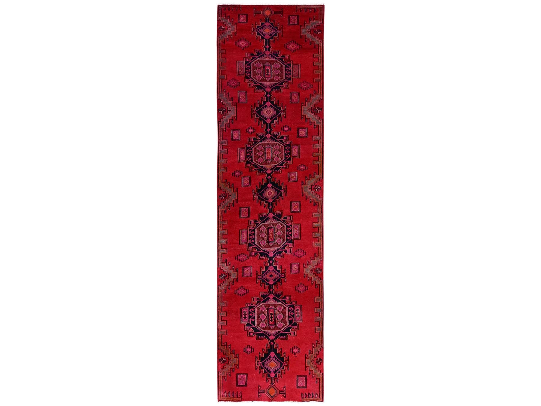 Vintage hand-knotted wool runner in Red, 3'1" x 12'4" — SKU O02220