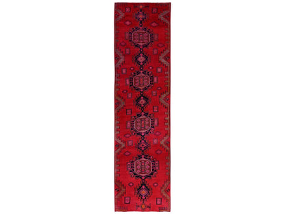 Vintage hand-knotted wool runner in Red, 3'1" x 12'4" — SKU O02220
