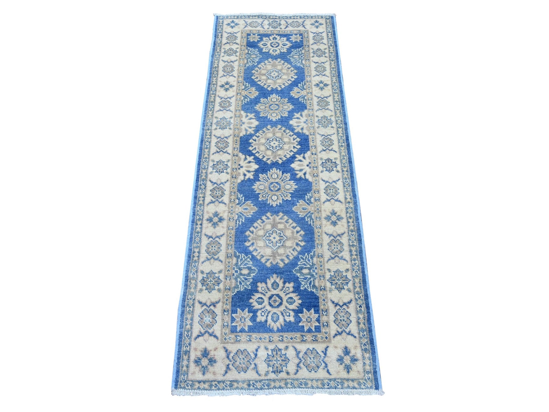 Blue 2'0" x 5'8" Kazak Hand knotted Wool Rug - Sku: O022212