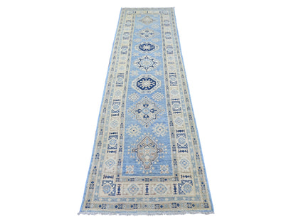 Blue 2'8" x 9'7" Kazak Hand knotted Wool Rug - Sku: O022214