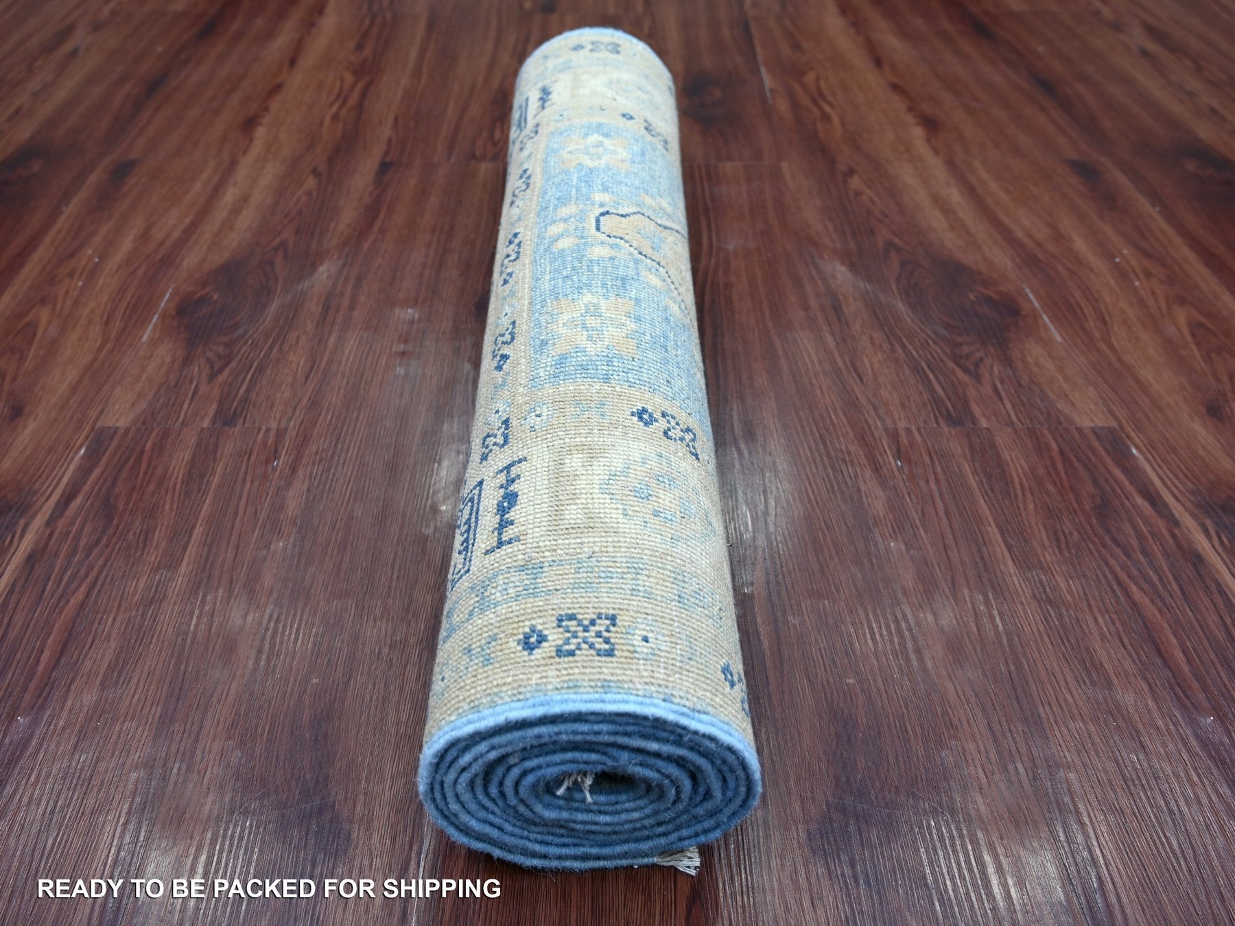 Kazak Kazak hand-knotted wool runner in Blue & Ivory, 2'8" x 9'7" — SKU O022214 (view 4)