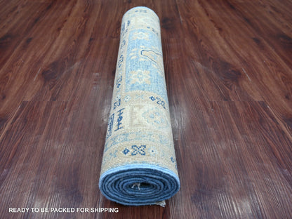 Kazak Kazak hand-knotted wool runner in Blue & Ivory, 2'8" x 9'7" — SKU O022214 (view 4)