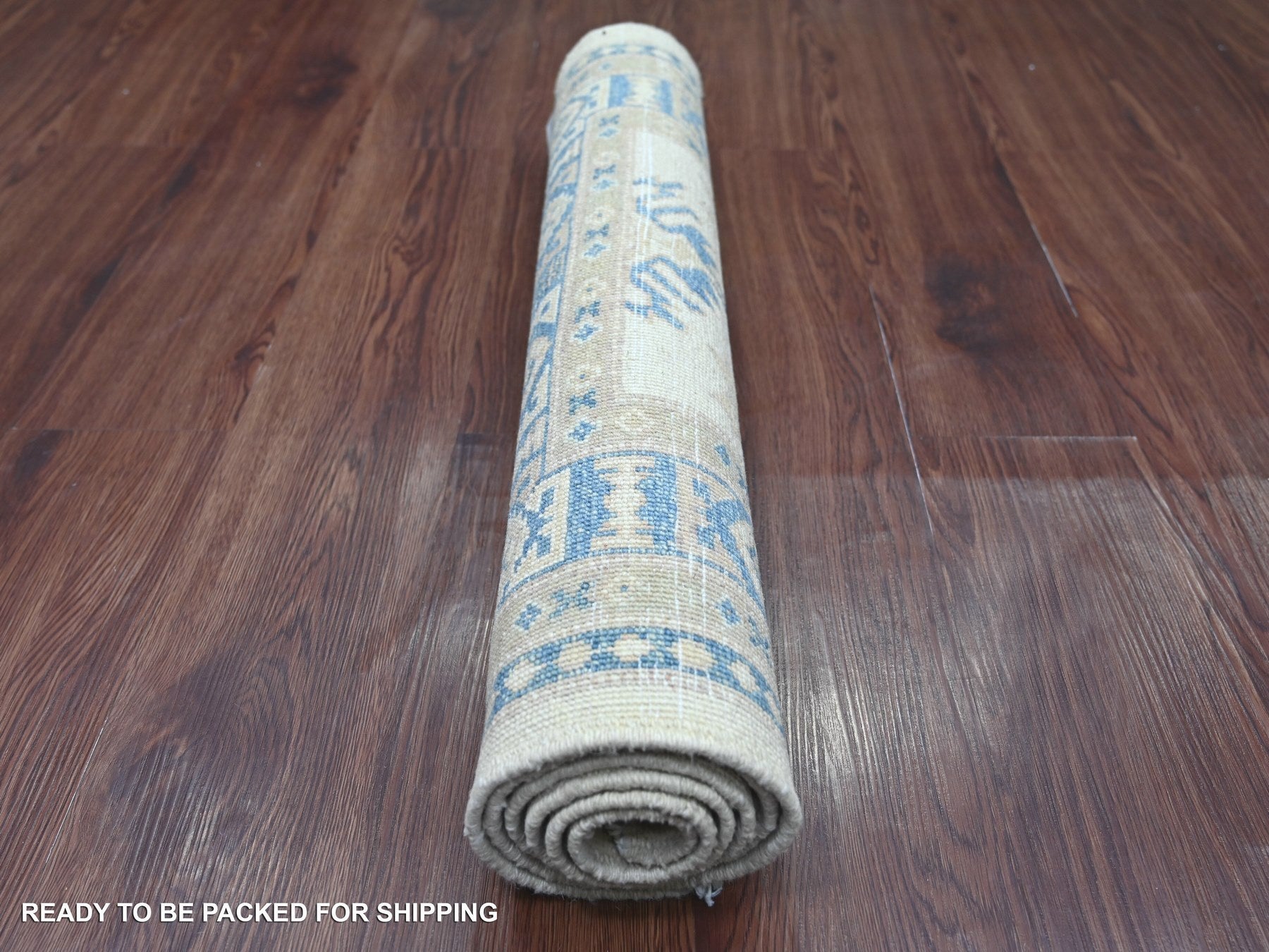 Kazak Kazak hand-knotted wool runner in Ivory & Blue, 2'6" x 5'3" — SKU O022215 (view 4)