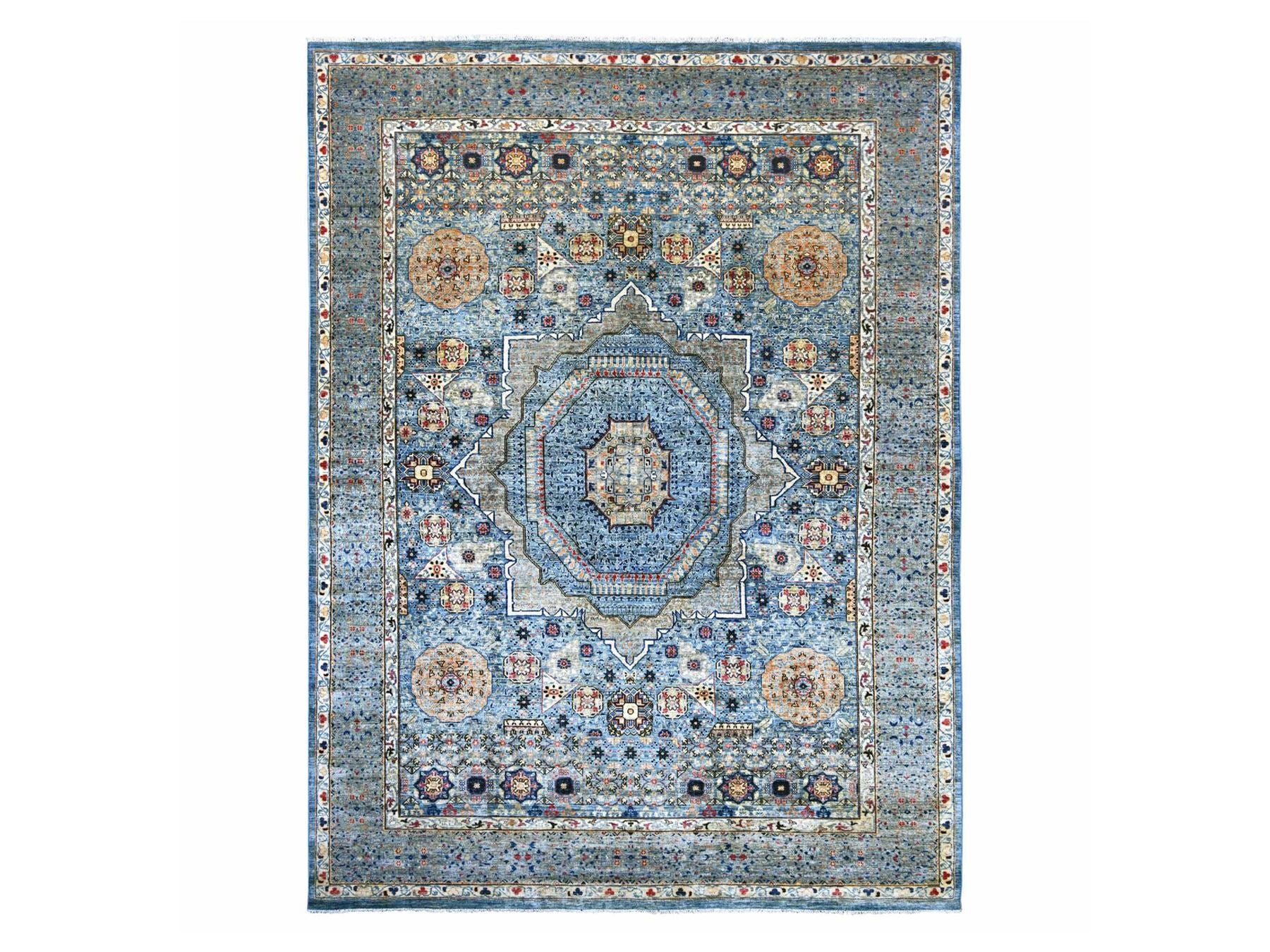Blue 9'11" x 14'1" Mamluk Hand knotted Wool Rug - Sku: O022220