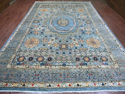 Blue 9'11" x 14'1" Mamluk Hand knotted Wool Rug - Sku: O022220