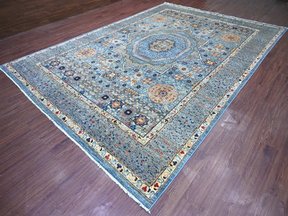 Blue 9'11" x 14'1" Mamluk Hand knotted Wool Rug - Sku: O022220
