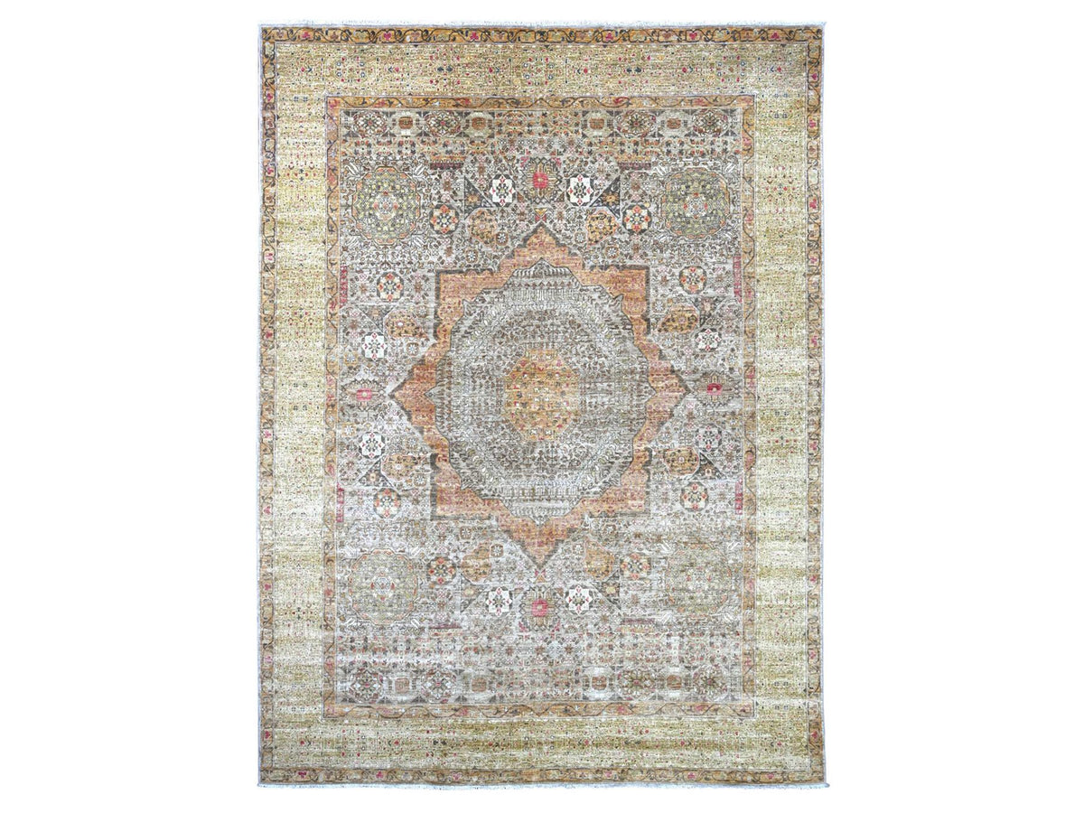 Mamluk Mamluk hand-knotted wool rug in Gray & Green, 9'11" x 13' — SKU O022221