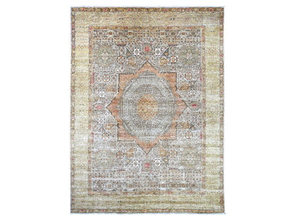 Mamluk Mamluk hand-knotted wool rug in Gray & Green, 9'11" x 13' — SKU O022221