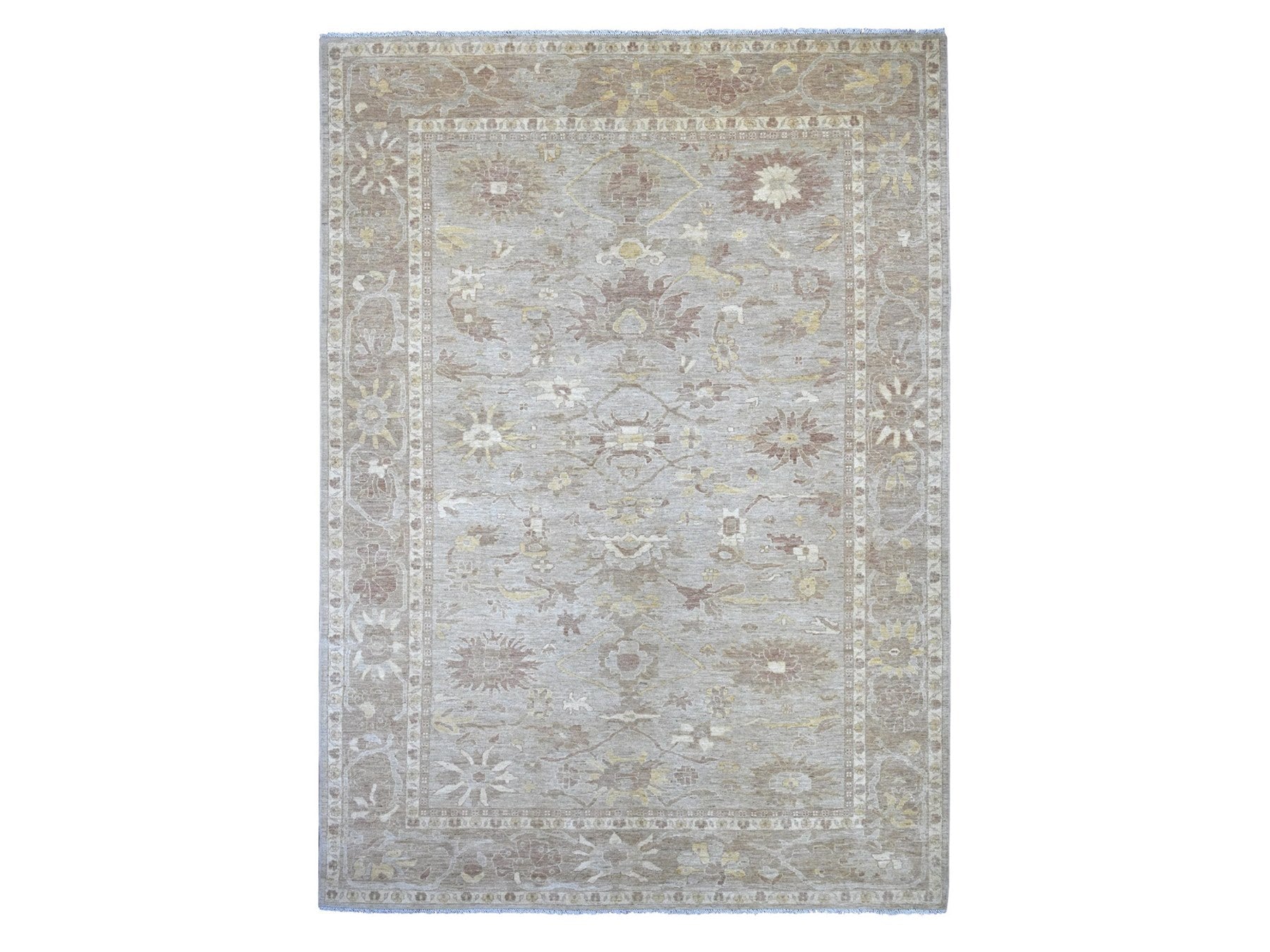 Grey 8'8" x 11'11" Oushak And Peshawar Hand knotted Wool Rug - Sku: O022227
