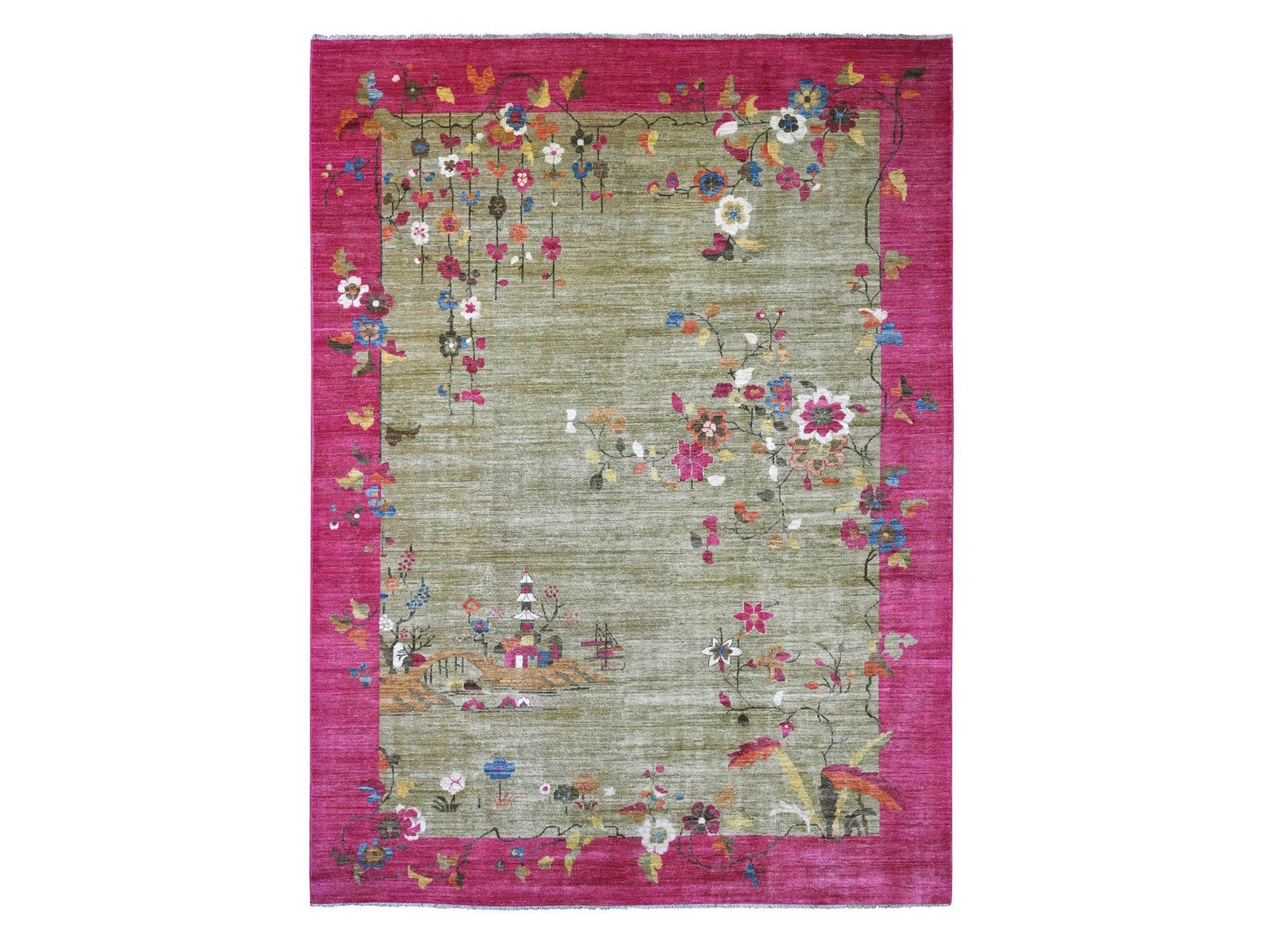 Green 9'0" x 11'9" Oushak And Peshawar Hand knotted Wool Rug - Sku: O022229
