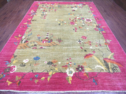 Green 9'0" x 11'9" Oushak And Peshawar Hand knotted Wool Rug - Sku: O022229