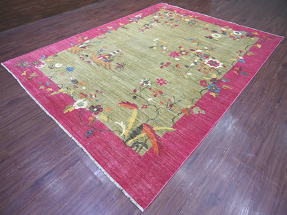 Green 9'0" x 11'9" Oushak And Peshawar Hand knotted Wool Rug - Sku: O022229