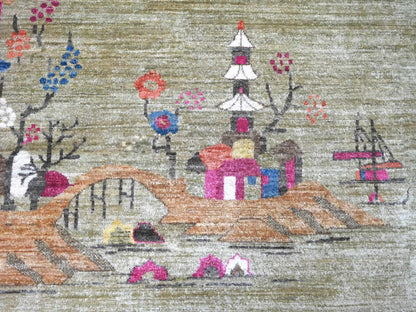 Green 9'0" x 11'9" Oushak And Peshawar Hand knotted Wool Rug - Sku: O022229