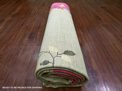 Green 9'0" x 11'9" Oushak And Peshawar Hand knotted Wool Rug - Sku: O022229