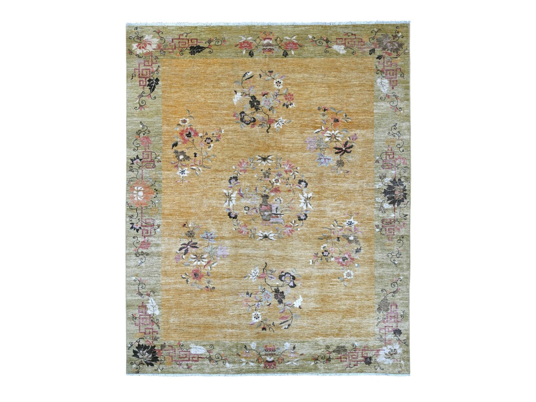 Brown 8'0" x 9'7" Oushak And Peshawar Hand knotted Wool Rug - Sku: O022231