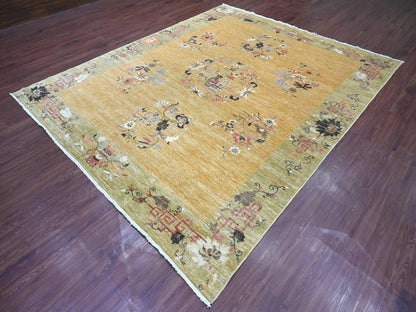 Brown 8'0" x 9'7" Oushak And Peshawar Hand knotted Wool Rug - Sku: O022231