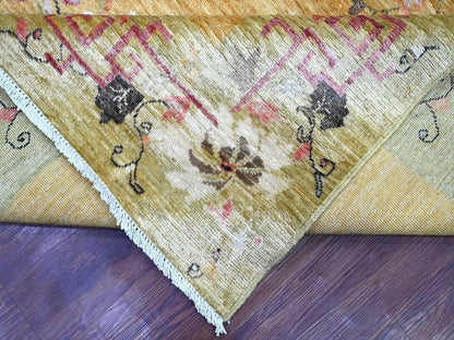 Brown 8'0" x 9'7" Oushak And Peshawar Hand knotted Wool Rug - Sku: O022231