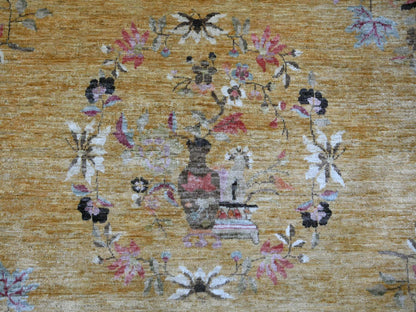 Brown 8'0" x 9'7" Oushak And Peshawar Hand knotted Wool Rug - Sku: O022231