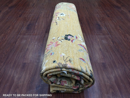 Brown 8'0" x 9'7" Oushak And Peshawar Hand knotted Wool Rug - Sku: O022231
