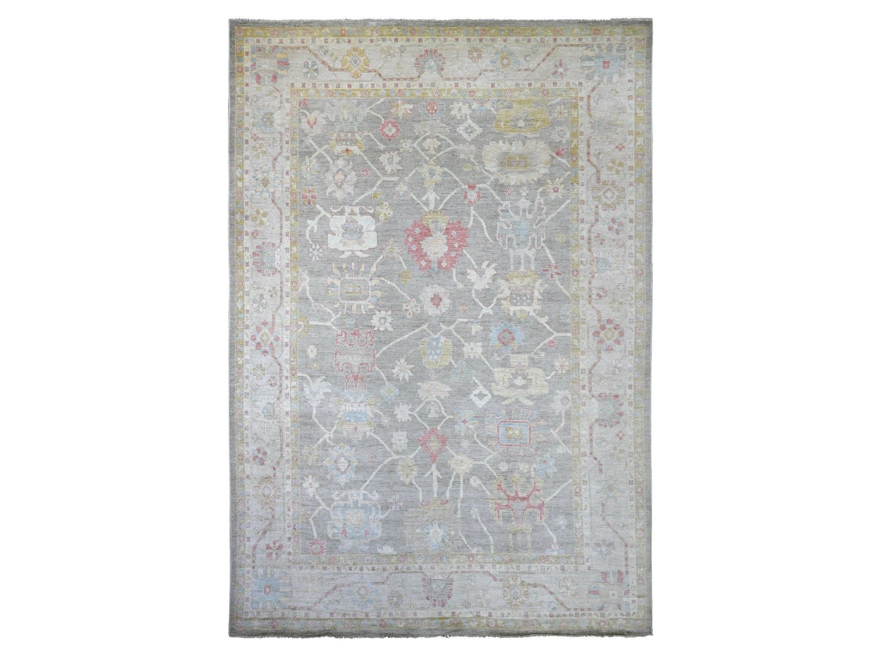 Grey 11'9" x 17'7" Oushak And Peshawar Hand knotted Wool Rug - Sku: O022233