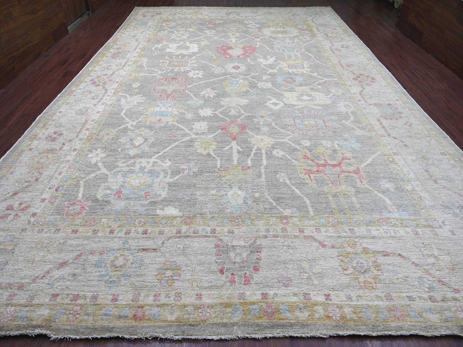 Grey 11'9" x 17'7" Oushak And Peshawar Hand knotted Wool Rug - Sku: O022233