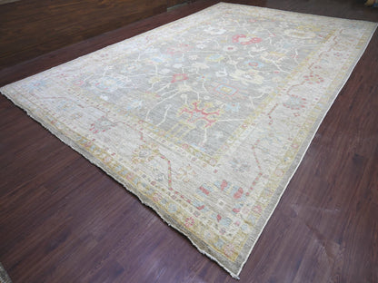 Grey 11'9" x 17'7" Oushak And Peshawar Hand knotted Wool Rug - Sku: O022233