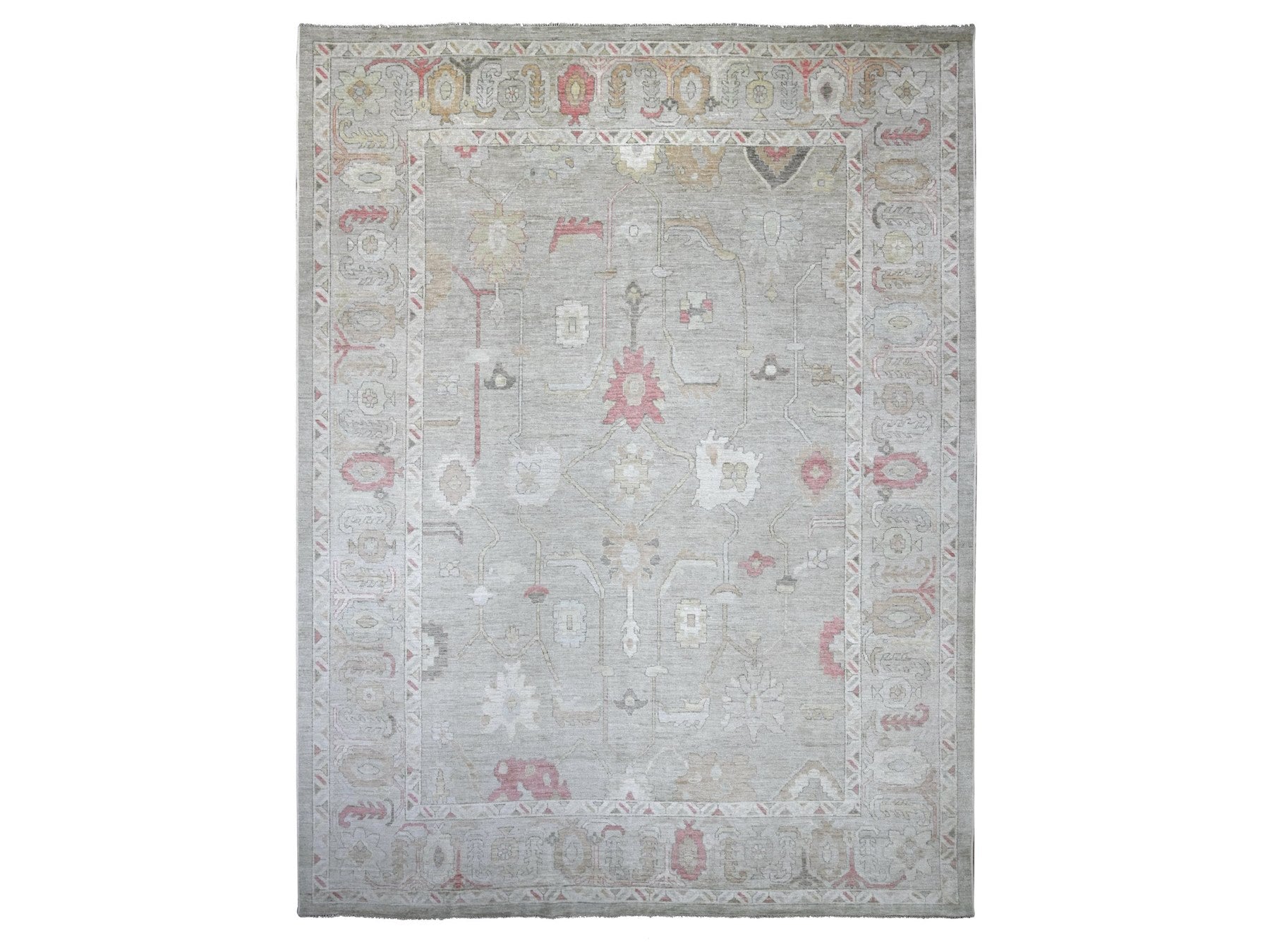 Grey 11'8" x 15'4" Oushak And Peshawar Hand knotted Wool Rug - Sku: O022236