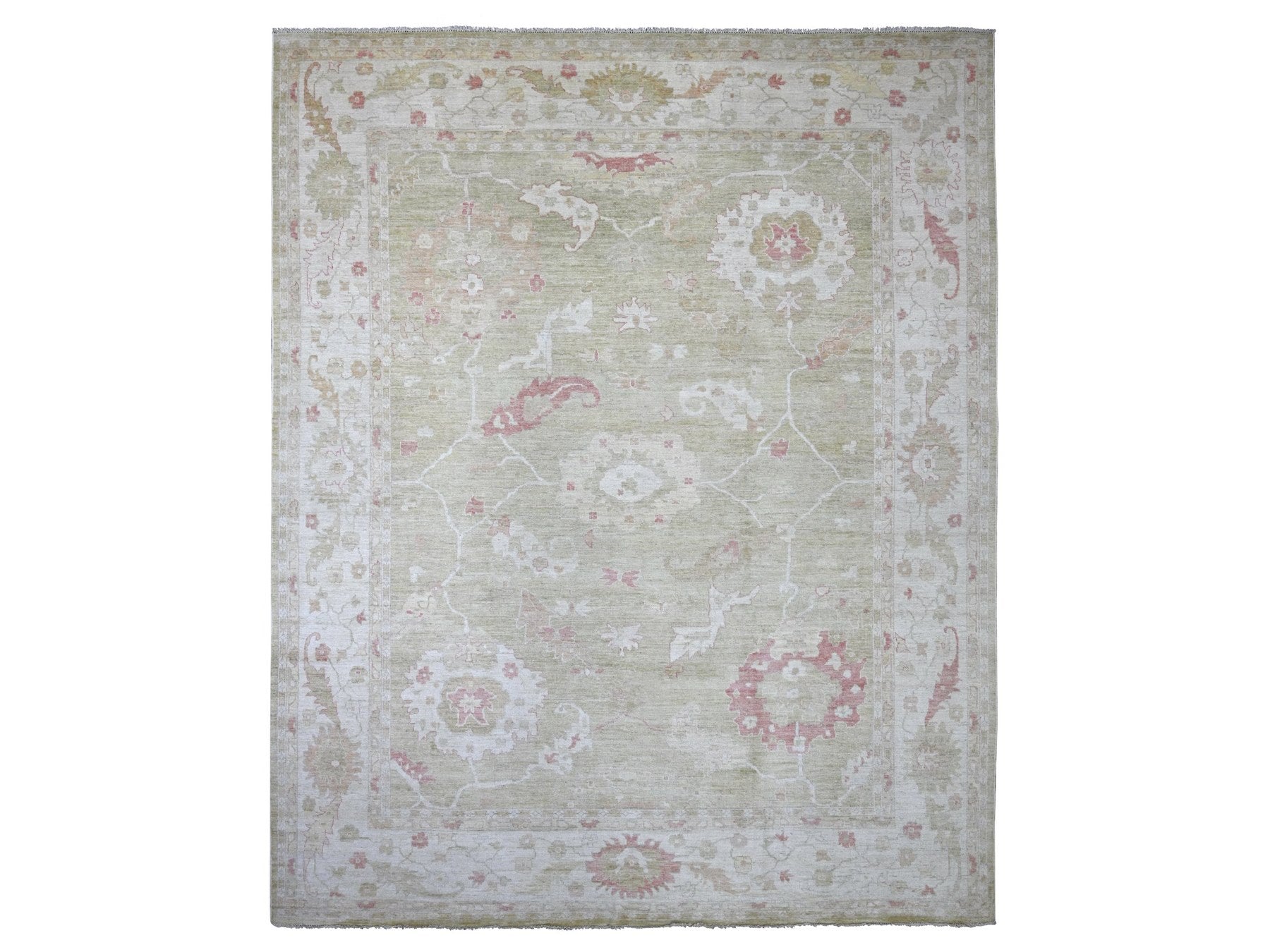 Green 11'9" x 14'4" Oushak And Peshawar Hand knotted Wool Rug - Sku: O022237