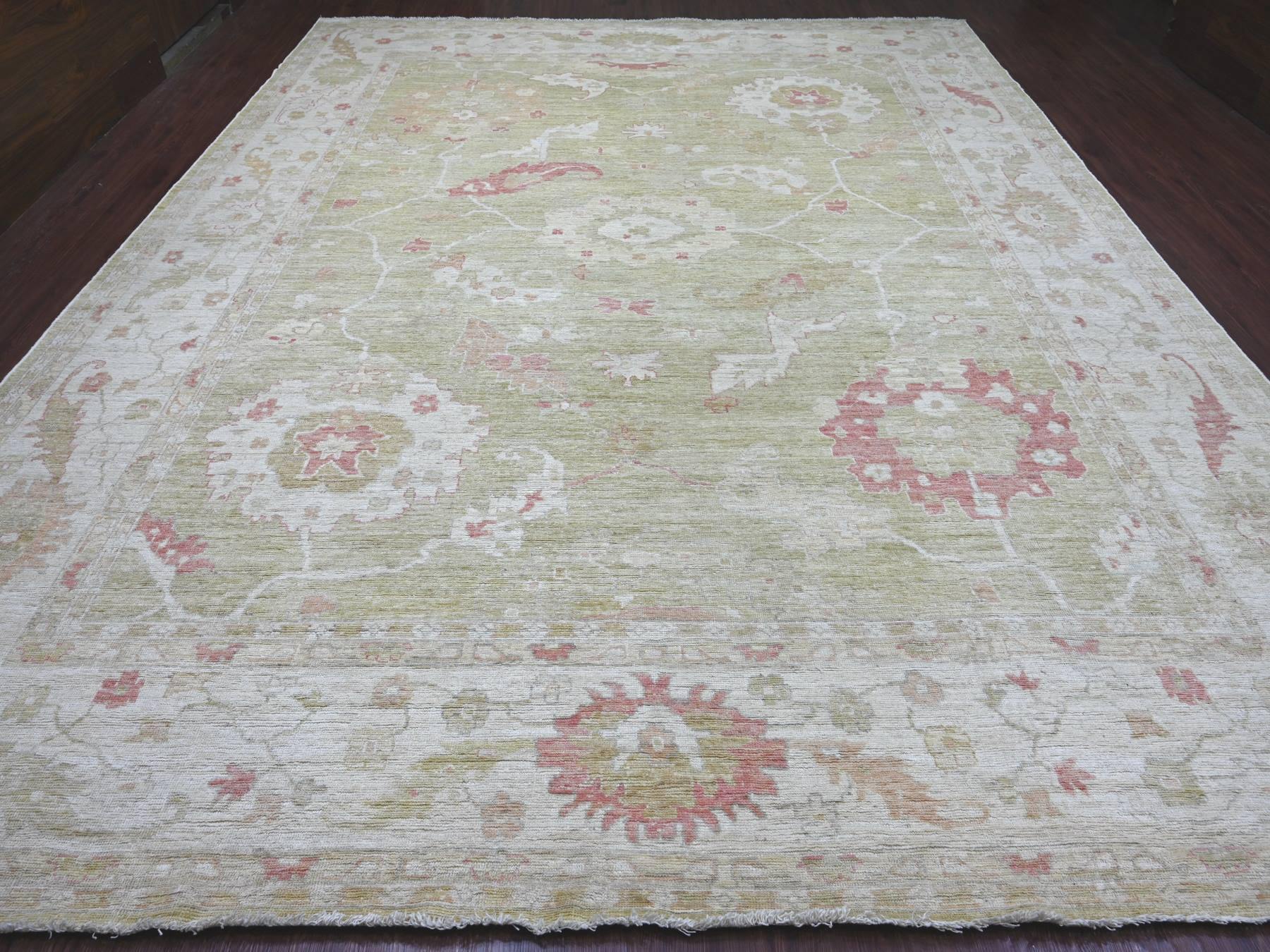 Green 11'9" x 14'4" Oushak And Peshawar Hand knotted Wool Rug - Sku: O022237
