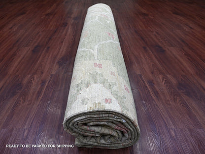 Oushak Oushak hand-knotted wool rug in Green & Gray, 11'9" x 14'4" — SKU O022237 (view 9)