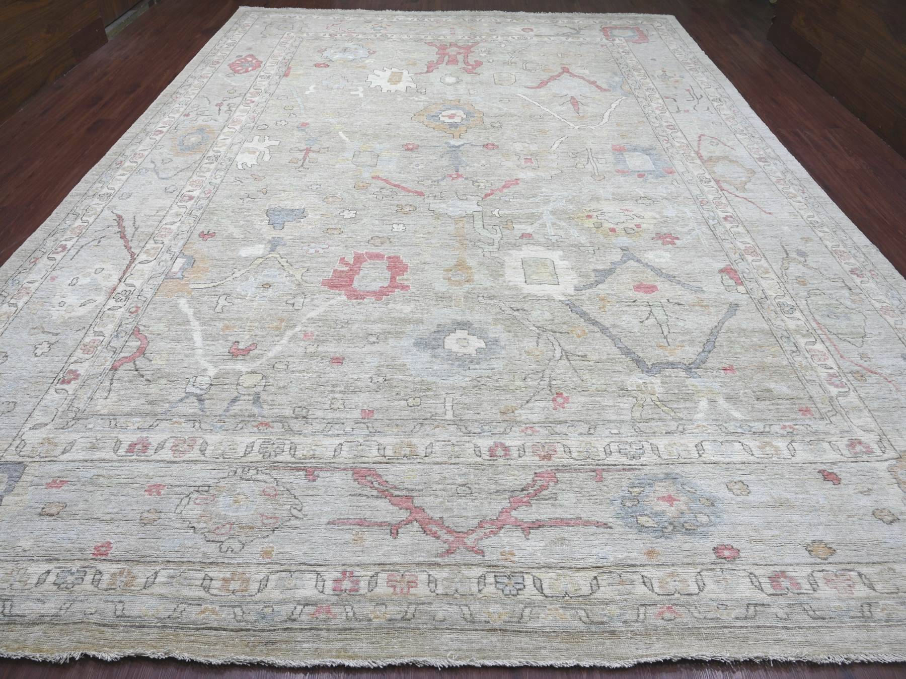 Green 11'11" x 15'8" Oushak And Peshawar Hand knotted Wool Rug - Sku: O022238