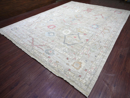 Green 11'11" x 15'8" Oushak And Peshawar Hand knotted Wool Rug - Sku: O022238