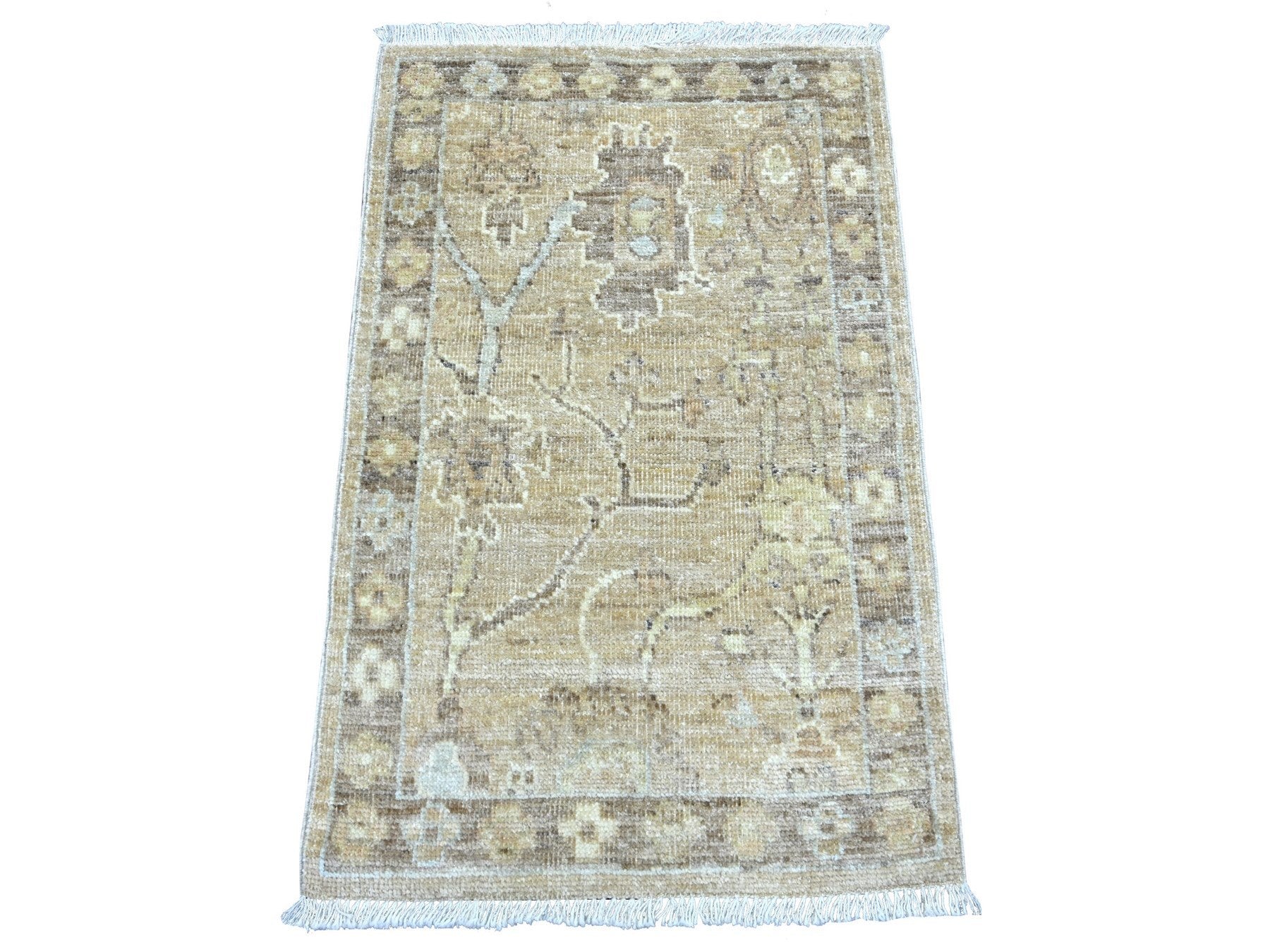 Brown 1'11" x 3'0" Oushak And Peshawar Hand knotted Wool Rug - Sku: O022241