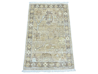 Brown 1'11" x 3'0" Oushak And Peshawar Hand knotted Wool Rug - Sku: O022241